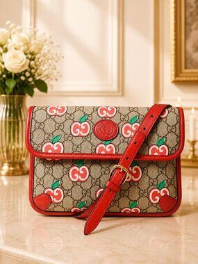 Authentic Gucci GG Supreme Apple Print Belt Bag Crossbody Waist Bag